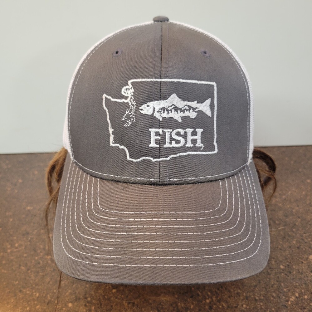 Richardson Fish Trucker Hat Mens Gray White Meshback Adjustable Snapback Cap